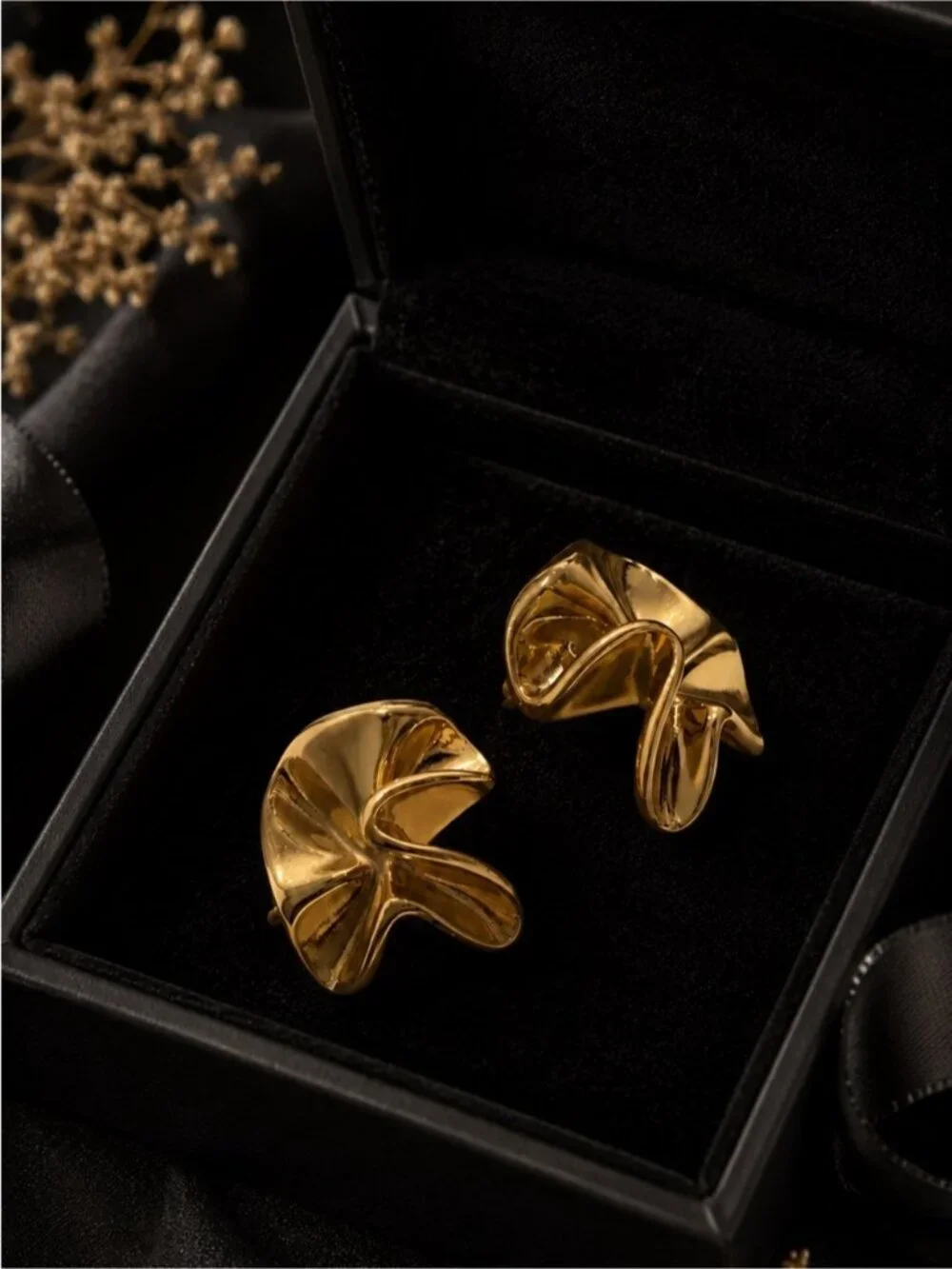 Elegant Gold tone Floral Fold Earrings - Women Jewelry